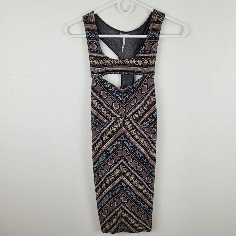 Free People Brown, Black & Blue Geometric Cutout Mini Dress